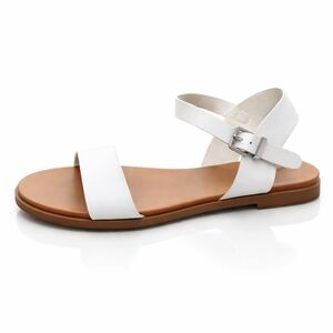 EXPRESS White and Tan Minimalist Flat Sandals Women's SIZE 8